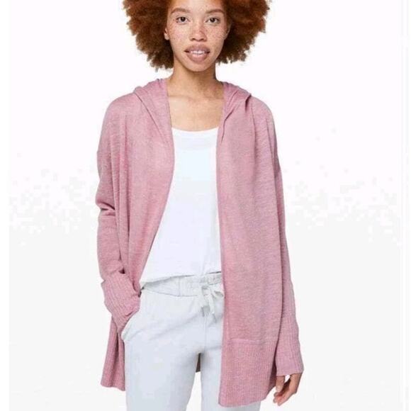 Lululemon linen calm and collected knit wrap hoodie sweater Vintage mauve - Picture 1 of 8